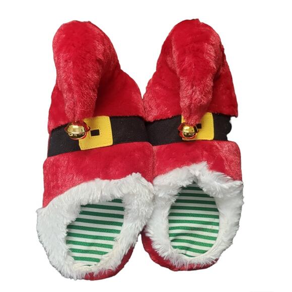 DanDee Collector's Choice Red Santa Belt Christmas Elf Jingle Bell Slippers - Picture 1 of 9